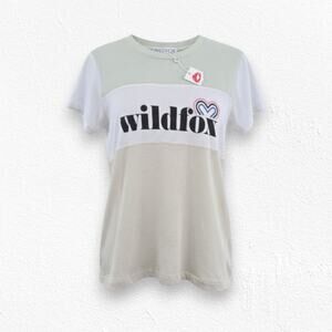 Wildfox Beige Green White Colorblock Heart Logo Semi-Sheer T-Shirt Size XS
